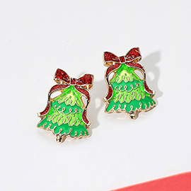 Glittered Enamel Bow Topper Christmas Tree Earrings