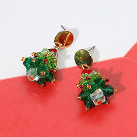 Faceted  Beaded Christmas Tree Dangle Earrings