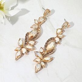 Elegant Floral Stone Cluster Long Drop Evening Earrings