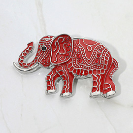 Stone Embellished Enamel Elephant Magnetic Brooch