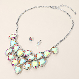 Iridescent Teardrop Cluster Statement Necklace