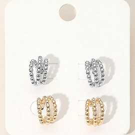 3Pairs - Split Metal Bubble Mini Hoop Earrings