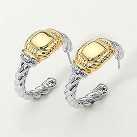 14k Gold Plated Two Tone Rope Hoop Earrings