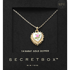 SECRET BOX_14K Gold Dipped Flower Printed Ceramic Heart Pendant Necklace