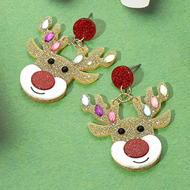 Glittered Resin Christmas Reindeer Dangle Earrings