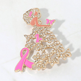 Enamel Metal Pink Ribbon Pointed Butterfly Cluster Dress Afro Girl Pin Brooch
