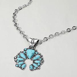 Western Teardrop Turquoise Stone Croissant Pendant Necklace