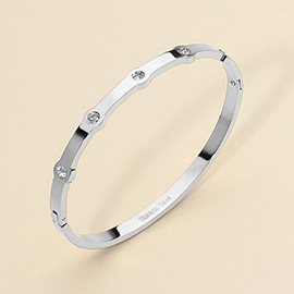Stainless Steel Stone Paved Slim Hinged Bangle Bracelet