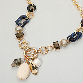 Chunky Mixed Charm Accent Multi Beads Chain Statement Necklace