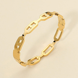 Stainless Steel Rectangle Link Hinged Bangle Bracelet