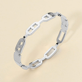 Stainless Steel Rectangle Link Hinged Bangle Bracelet
