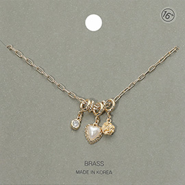 Rose Stone Pearl Heart Pendant Necklace