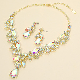 Teardrop Stone Cluster Pendant Marquise Rhinestone Embellished Evening Necklace
