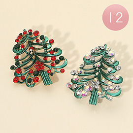 12PCS - Rhinestone Embellished Christmas Tree Pin Broches