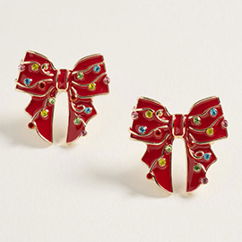 Festive Rhinestone Lights Holiday Bow Earrings
