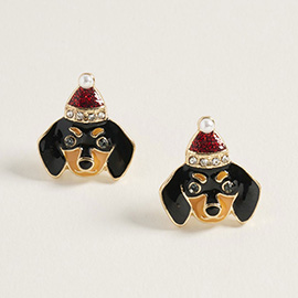 Christmas Dachshund Face Stud Earrings