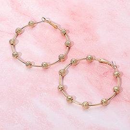 Textured Metal Bead Accent Hoop Earrings