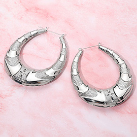Bold Abstract Textured Metal Hoop Pin Catch Earrings