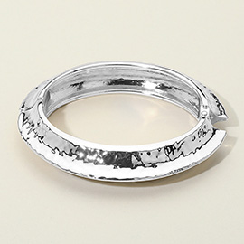 Hammered Metal Sculptural Crescent Hinged Bangle Bracelet