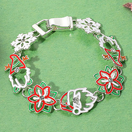 Santa Gnomes Poinsettia Snowflake Link Magnetic Bracelet