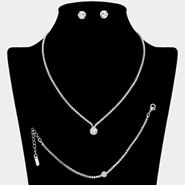 Round CZ Stone Accent Rhinestone Paved Jewelry Set
