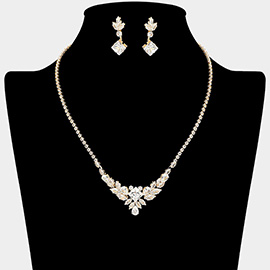 Teardrop Marquise Square CZ Stone Cluster Accent Necklace