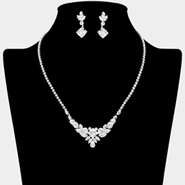 Teardrop Marquise Square CZ Stone Cluster Accent Necklace