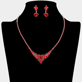 Teardrop Marquise Square CZ Stone Cluster Accent Necklace