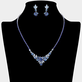 Teardrop Marquise Square CZ Stone Cluster Accent Necklace