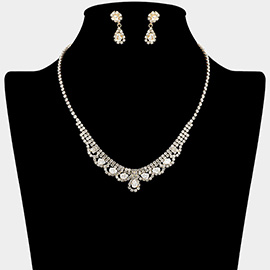 CZ Teardrop Stone Cluster Accent Rhinestone Paved Necklace