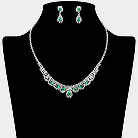 CZ Teardrop Stone Cluster Accent Rhinestone Paved Necklace