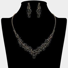 Teardrop Stone Cluster Embellished V Shaped Rhinestone Paved Necklace