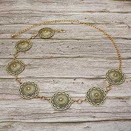 Western Metal Engraved Concho Link Chain Belt
