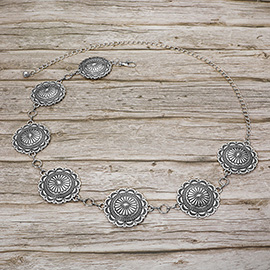 Western Metal Engraved Concho Link Chain Belt
