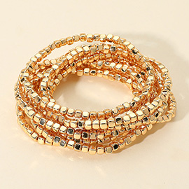 9PCS - Metallic Beaded Stretch Multi Layered Bracelets