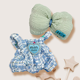Mini Doll Matching Bow Tweed Overall Outfit Set
