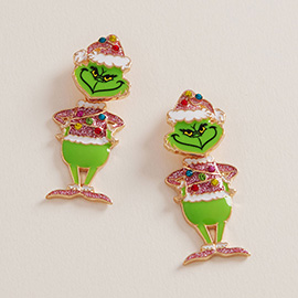 Sparkly Holiday Green Monster Earrings