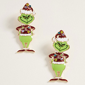 Sparkly Holiday Green Monster Earrings