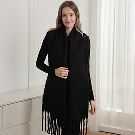 Oversized Solid Color Long Fringed Oblong Winter Scarf