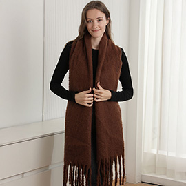 Oversized Solid Color Long Fringed Oblong Winter Scarf