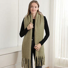Oversized Solid Color Long Fringed Oblong Winter Scarf
