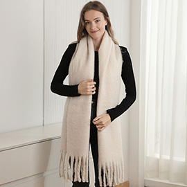 Oversized Solid Color Long Fringed Oblong Winter Scarf