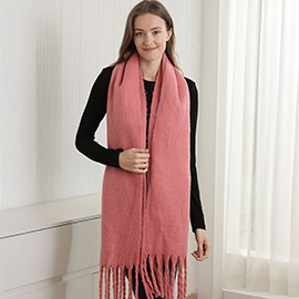 Oversized Solid Color Long Fringed Oblong Winter Scarf