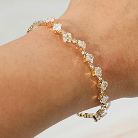 Square CZ Stone Cluster Accent Cuff Bracelet