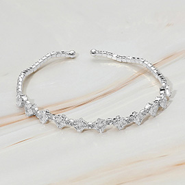 Square CZ Stone Cluster Accent Cuff Bracelet