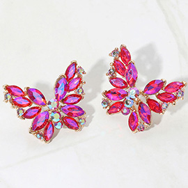 Round Marquise Stone Cluster Butterfly Evening Earrings