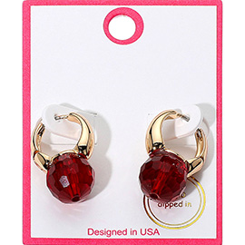 Gold Dipped Chunky Faceted Stone Accent Huggie Hoop Earrings
