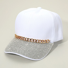 Chain Detail Bling Studded Brim Baseball Cap