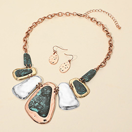 Abstract Hammered Metal Plate Statement Necklace