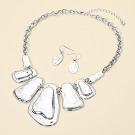 Abstract Hammered Metal Plate Statement Necklace